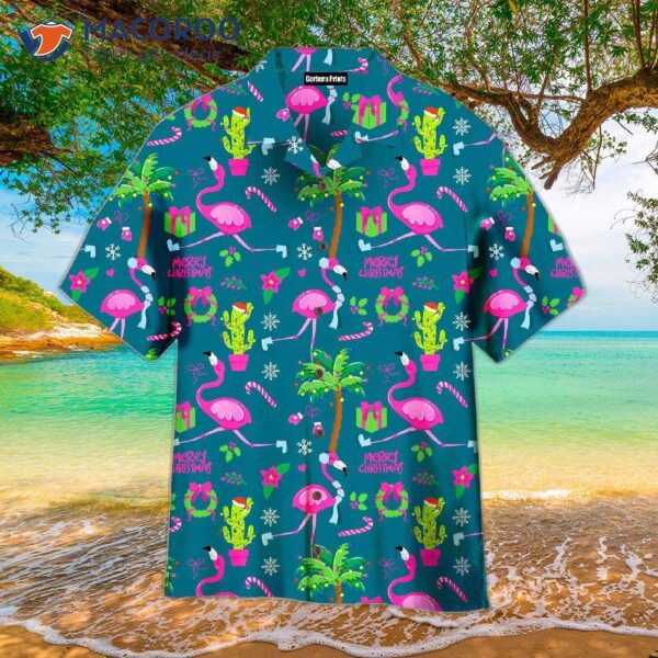 Pink Flamingo Patterned Merry Christmas In July Outfit Hawaiian Shirts