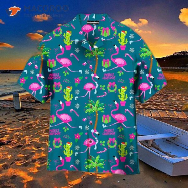 Pink Flamingo Patterned Merry Christmas In July Outfit Hawaiian Shirts