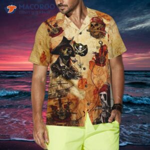 pirate skull treasure hunt hawaiian shirt 0