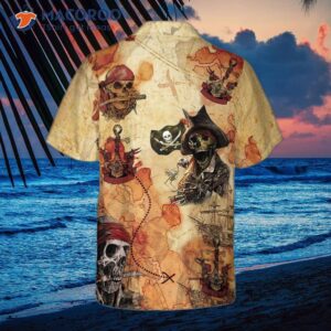 pirate skull treasure hunt hawaiian shirt 1