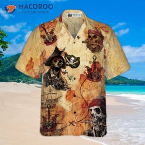 pirate skull treasure hunt hawaiian shirt 3