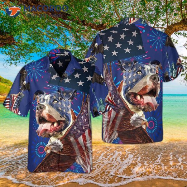 Pitbull, Dog, Eagle, America, Independence Day, Fourth Of July, Hawaiian Shirts