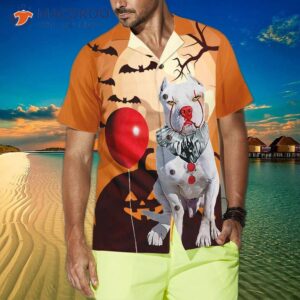 pitbull has been ready for halloween since last with a hawaiian shirt cool shirt and 0