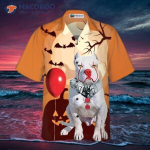 pitbull has been ready for halloween since last with a hawaiian shirt cool shirt and 3