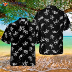 polo smoke black and white pattern hawaiian shirt 2