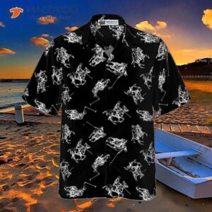 polo smoke black and white pattern hawaiian shirt 3