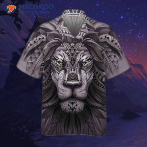 polynesian lion tattoo hawaiian shirt button up shirt for and cool gift lovers 2