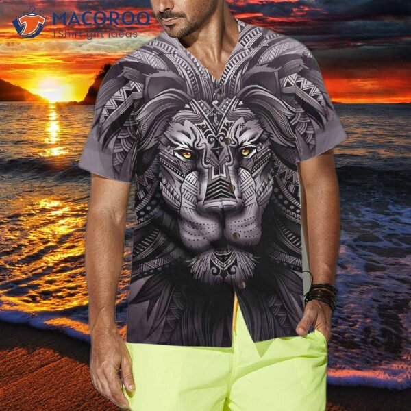 Polynesian Lion Tattoo Hawaiian Shirt, Button Up Shirt For And , Cool Gift Lovers