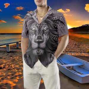 polynesian lion tattoo hawaiian shirt button up shirt for and cool gift lovers 4