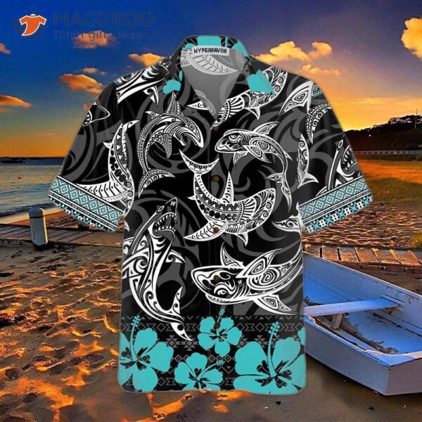 Polynesian Shark Hawaiian Button-up Shirt For Adults, Print