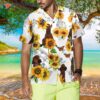 Poodle Lover Wearing A Sunflower Hawaiian Shirt