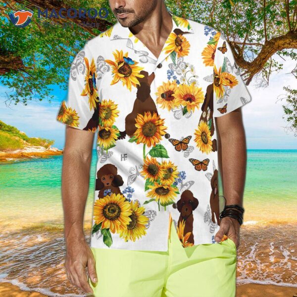 Poodle Lover Wearing A Sunflower Hawaiian Shirt