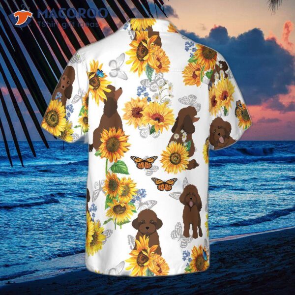 Poodle Lover Wearing A Sunflower Hawaiian Shirt