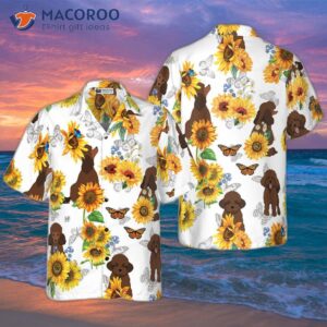 poodle lover wearing a sunflower hawaiian shirt 2