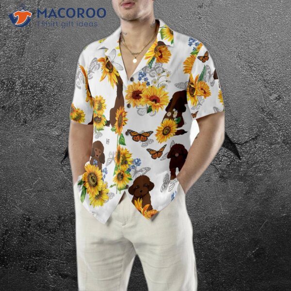 Poodle Lover Wearing A Sunflower Hawaiian Shirt