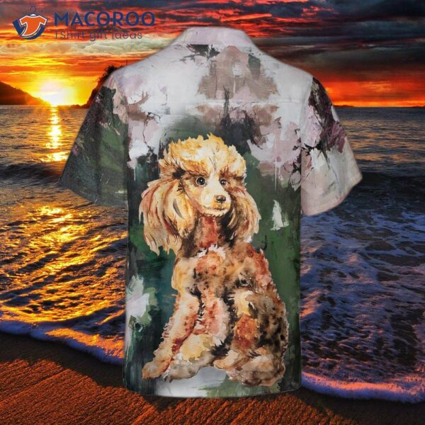 “poodle Portrait For Poodle Lovers: Hawaiian Shirt, Dog, And Landscape Waterbrush Art Painting”