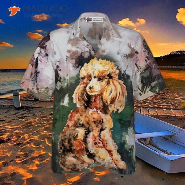 “poodle Portrait For Poodle Lovers: Hawaiian Shirt, Dog, And Landscape Waterbrush Art Painting”