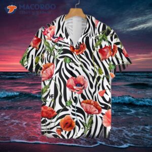 poppy zebra watercolor painting art hawaiian shirt 2