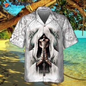 pray skull hawaiian shirt unique satanic pattern shirt for and 0