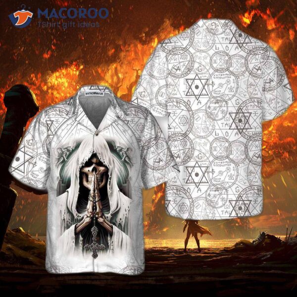 Pray Skull Hawaiian Shirt, Unique Satanic Pattern Shirt For And