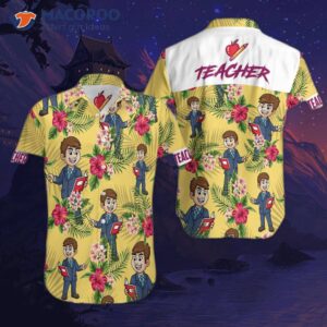 proud teacher wearing a hawaiian shirt 0