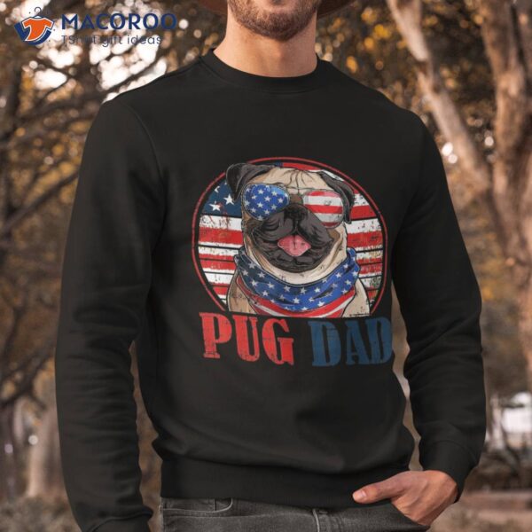 Pug Dad Vintage American Flag Patriotic Sunglasses Tee Shirt