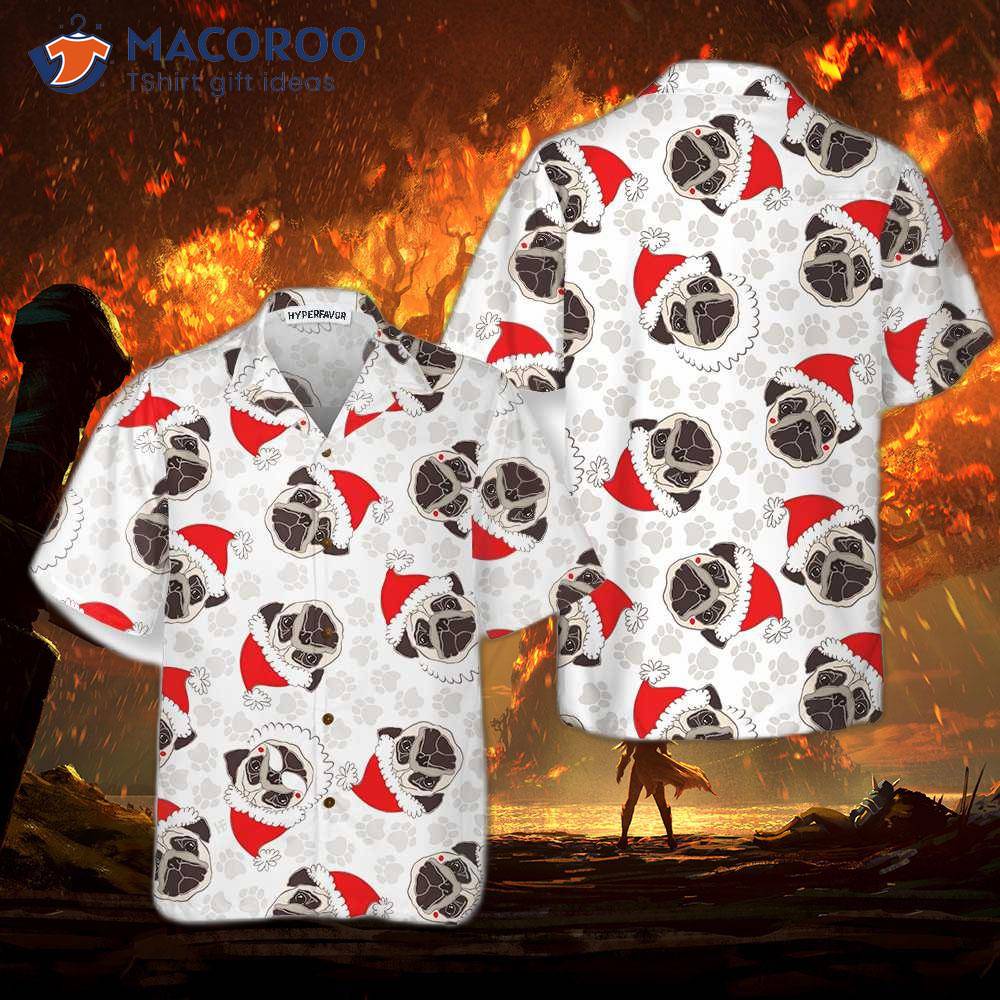 Pug Dog In Santa Hat Hawaiian Shirt, Funny Christmas Gift For Lovers