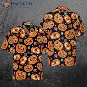 pumpkin flower halloween themed hawaiian shirt 2