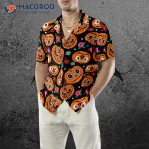 pumpkin flower halloween themed hawaiian shirt 4