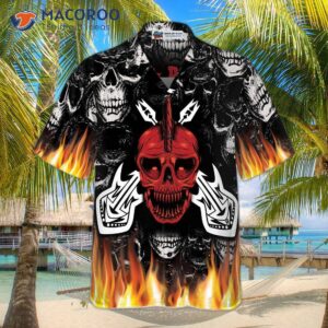 punk rock never dies gothic hawaiian shirt flame electric guitar with crossbones and skull design 3