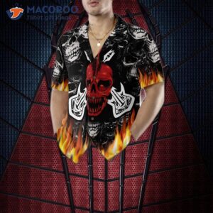 punk rock never dies gothic hawaiian shirt flame electric guitar with crossbones and skull design 4