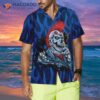 Punk Rock Skull Electric Guitar Hawaiian Shirt With Blue Flame Pattern Rocker Design For