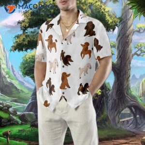 Puppies Run Around In A Hawaiian Shirt With Poodle On It.