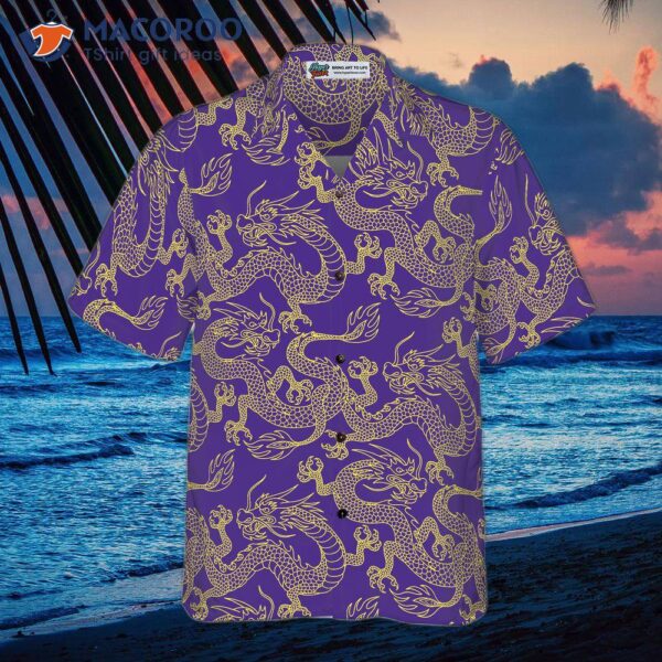 Purple And Gold Edition Oriental Dragon Hawaiian Shirt