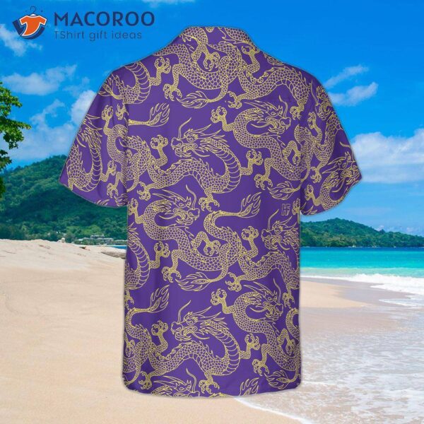 Purple And Gold Edition Oriental Dragon Hawaiian Shirt