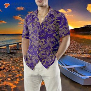 purple and gold edition oriental dragon hawaiian shirt 4