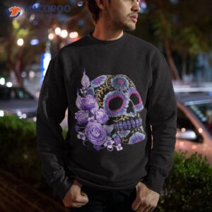 purple floral black sugar skull day of the dead t shirt sweatshirt