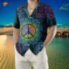 Purple Flower Hippie Hawaiian Shirt With A Mandala Peace Sign