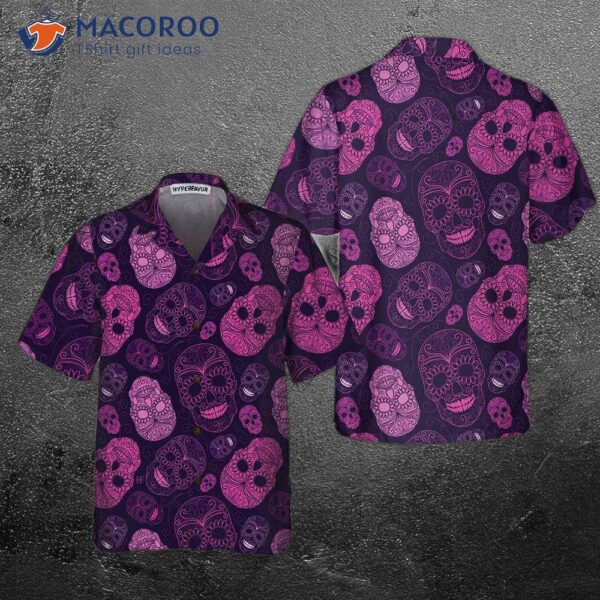 Purple Midnight Sugar Skull Hawaiian Shirt, Unique Day Of The Dead Shirt For And