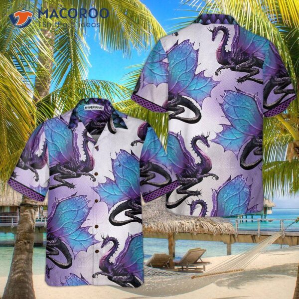 Purple Ombre Dragon Hawaiian Shirt, 3d Neon Shirt; Best Gift For Lovers