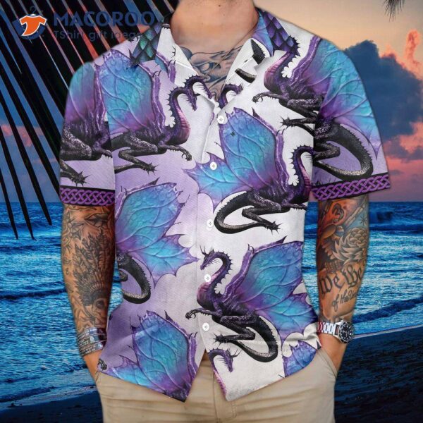 Purple Ombre Dragon Hawaiian Shirt, 3d Neon Shirt; Best Gift For Lovers