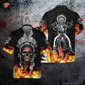 racing indian skull fire hawaiian shirt flame biker unique native american shirt 0