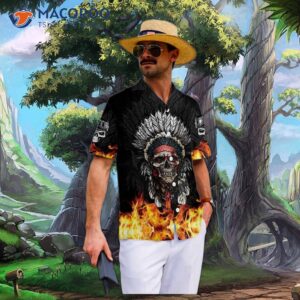 racing indian skull fire hawaiian shirt flame biker unique native american shirt 2