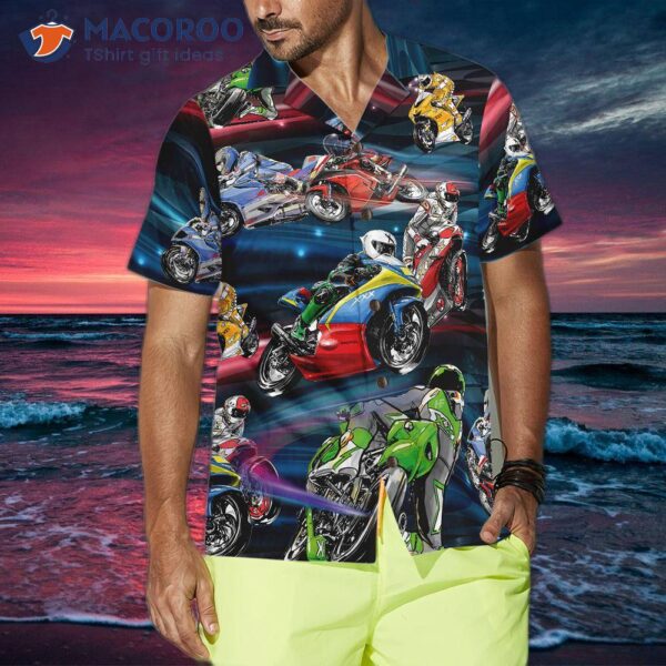 Racing Motorcycle-print Hawaiian Shirt