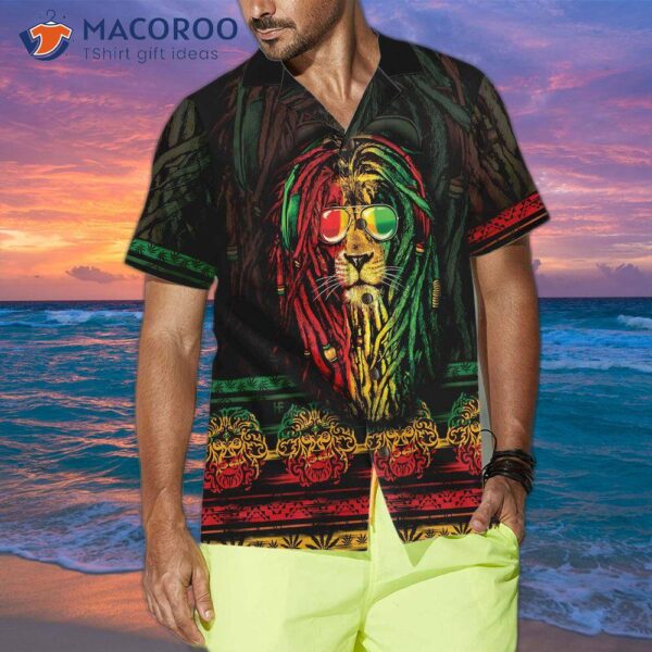 Rasta Lion With Cannabis Marijuana Hawaiian Shirt, Button Up Shirt For And , Cool Gift Lover