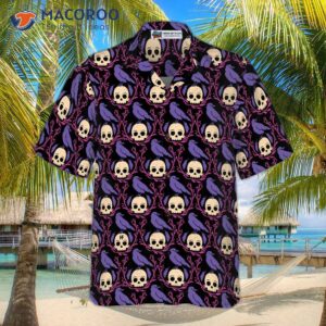 raven skull halloween shirt for hawaiian 3