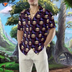 raven skull halloween shirt for hawaiian 4