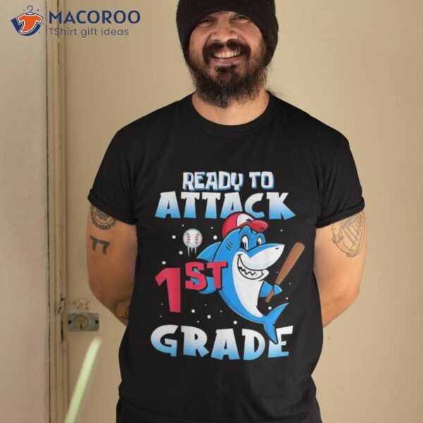 Ready To Attack 1st Grade Apparel, Back School Shark Boys Shirt