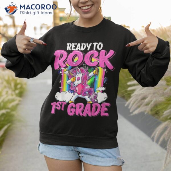 Ready To Rock 1st Grade Dabbing Unicorn Back School Girls Shirt