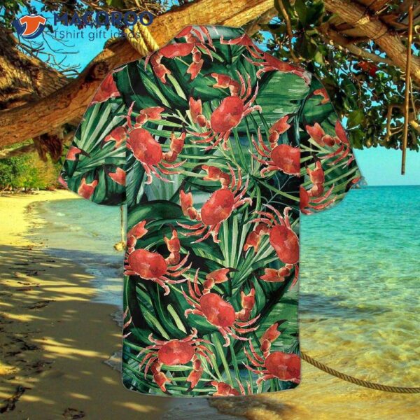 Red Crab Pattern Hawaiian Shirt, Unique Print Shirt